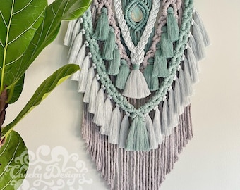 Macrame wall hanging | tassels and gemstone | tapestry fiber wall art | boho decor