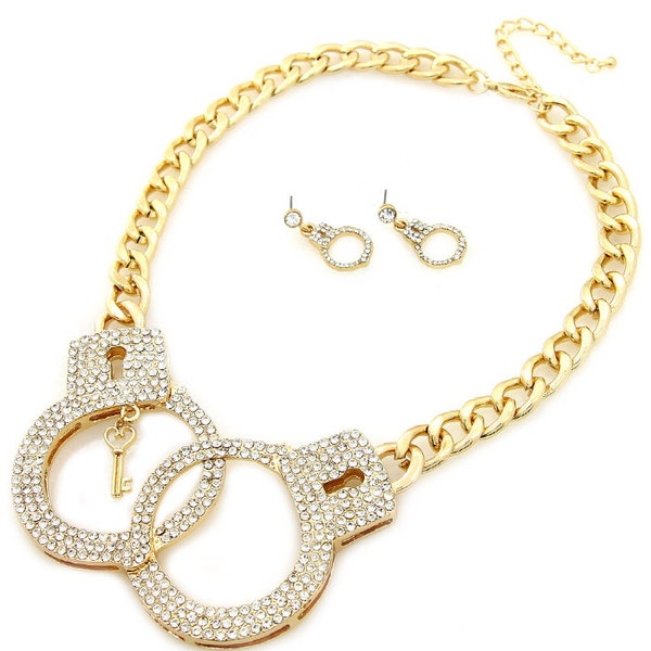 Gold Handcuff Necklace with Earrings Set Fashion Chain