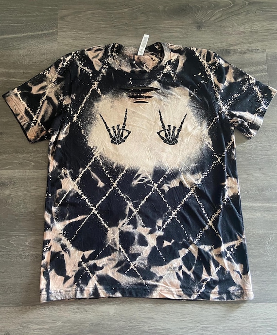 Distressed Bleach-dyed Open Back T-shirt: Skeleton Rock On - Etsy