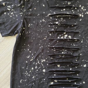 Distressed & Bleached cut up shirt bleach dyed trendy distressed bleached shirt for women bleached tees acid wash shirt black