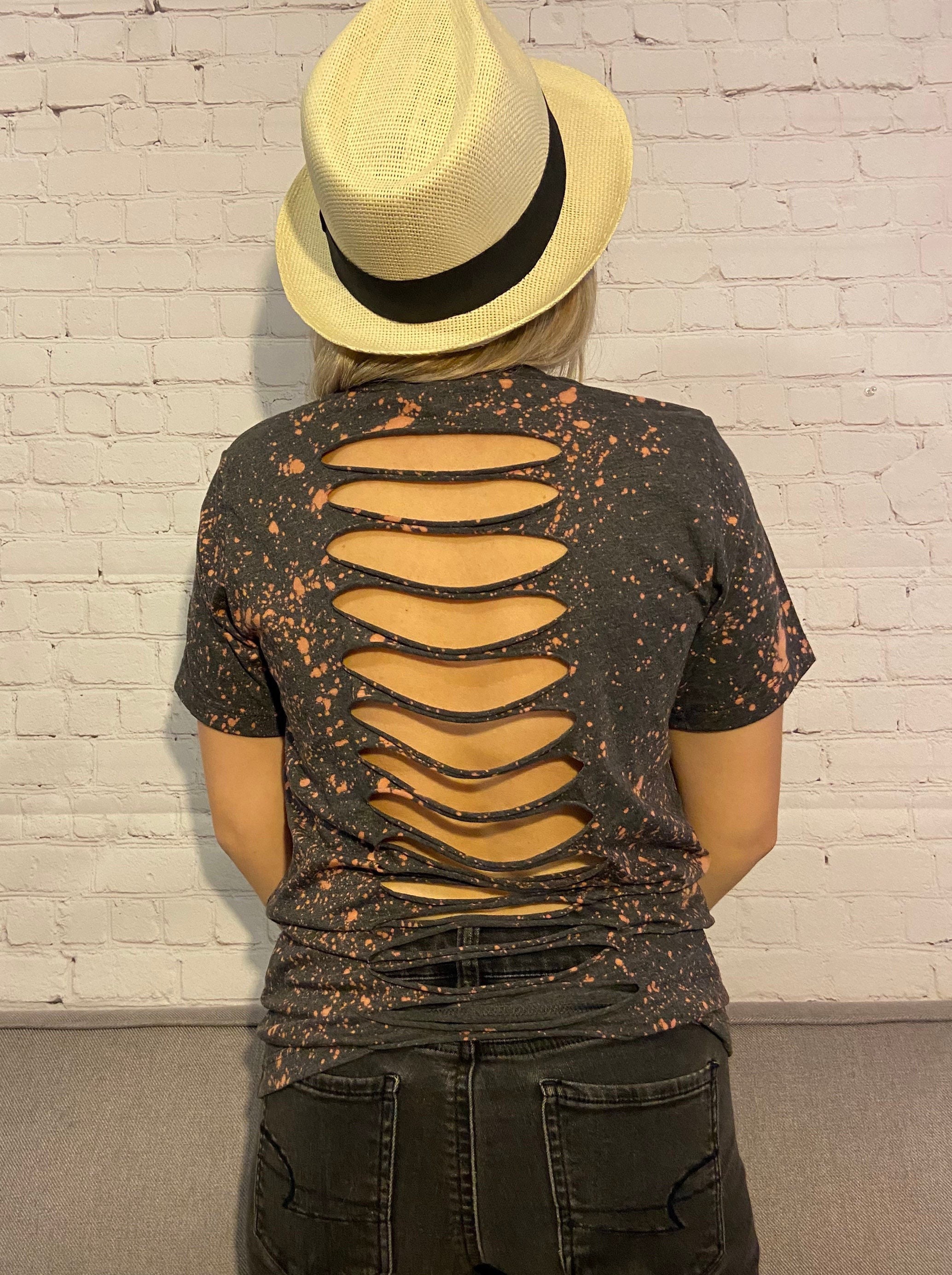 Hand Bleached Open Back T-shirt – Distressed Trendy Cut up Tee - Etsy