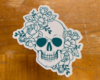 Floral Skull Sticker: Waterproof Laptop Decal