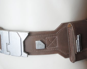 leather belt with plate and metal parts