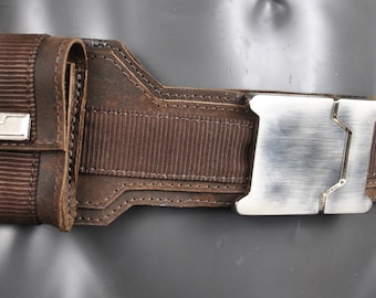 leather belt with metal buckle