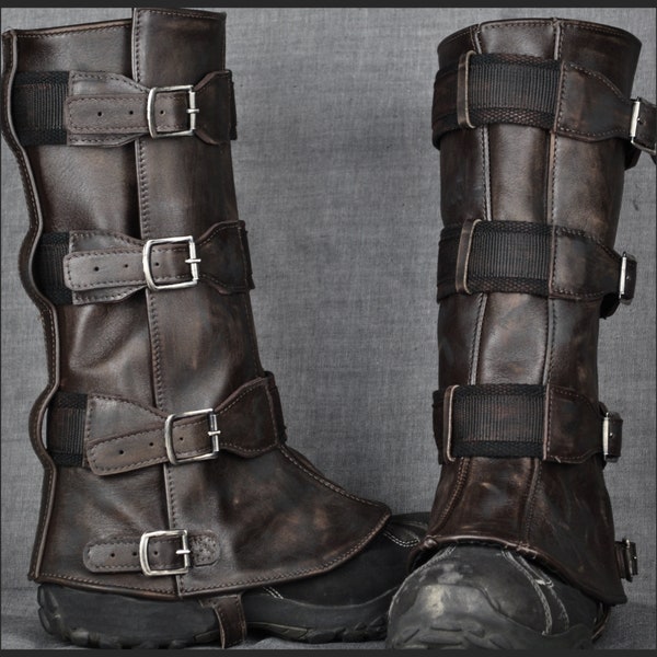 real leather gaiters with metal buckle