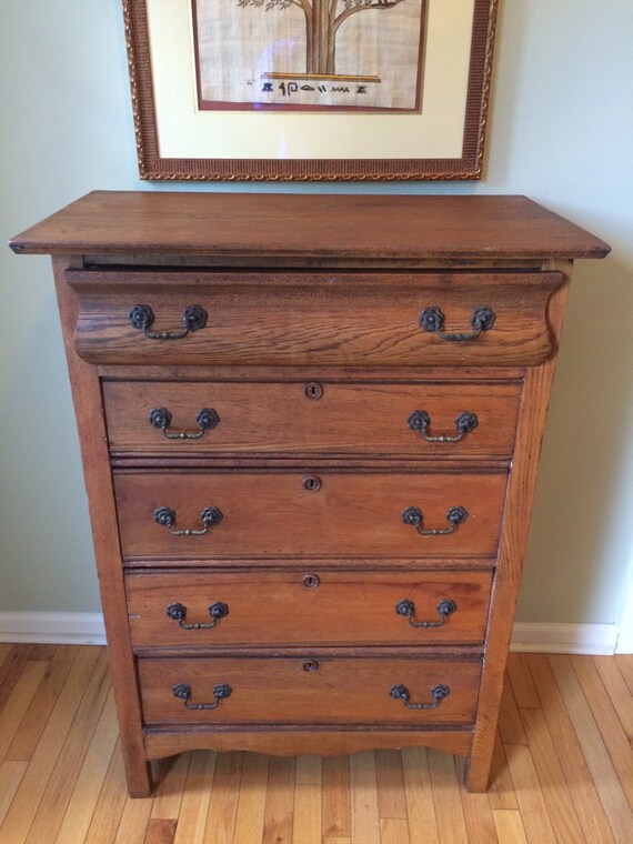 Items similar to Beautiful Antique Early American Tall Boy Solid Oak Dresser Bureau Chest of
