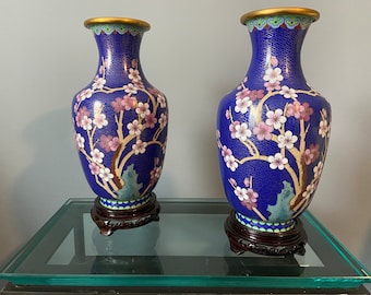 ヴィンテージの中国製ミニチュア七宝焼き花瓶スタンド 3個セット 20