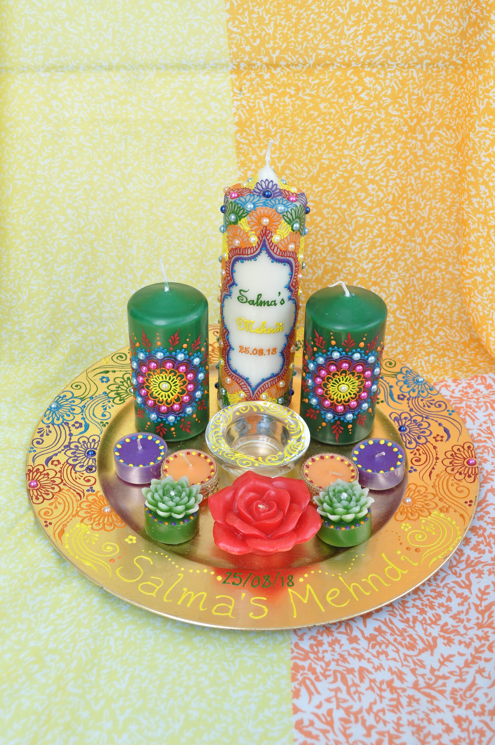 Heavily decorated Mehndi thaal Candles Centrepiece Henna Etsy