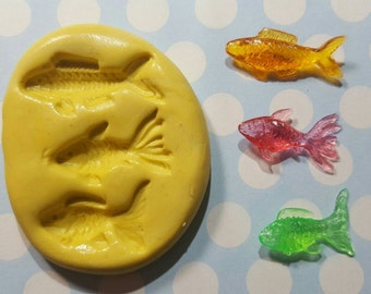 3 Mini Fish- Flexible Silicone Mold for polymer clay, resin, wax, etc.