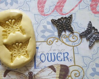 Two Part Steampunk Butterfly Flexible Silicone Mold for polymer clay, resin, wax, fondant, candy, soap, etc.