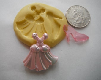 2 Part-Fancy Princess Dress and High Heel Shoe Flexible Silicone Mold