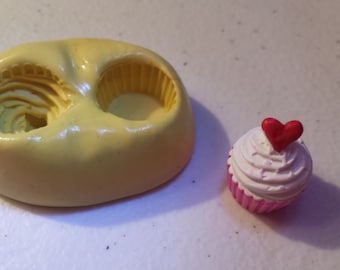 Tiny Cupcake Top and Bottom Flexible Silicone Mold-for polymer clay, sugar, wax, etc.