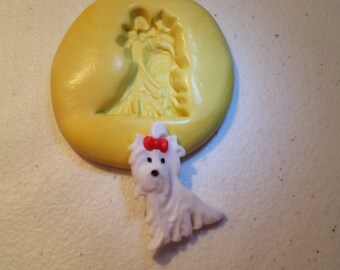 Miniature Maltese or Bichon Frisa Dog, Flexible, Silicone Mold- for polymer clay, wax, sugar, etc.