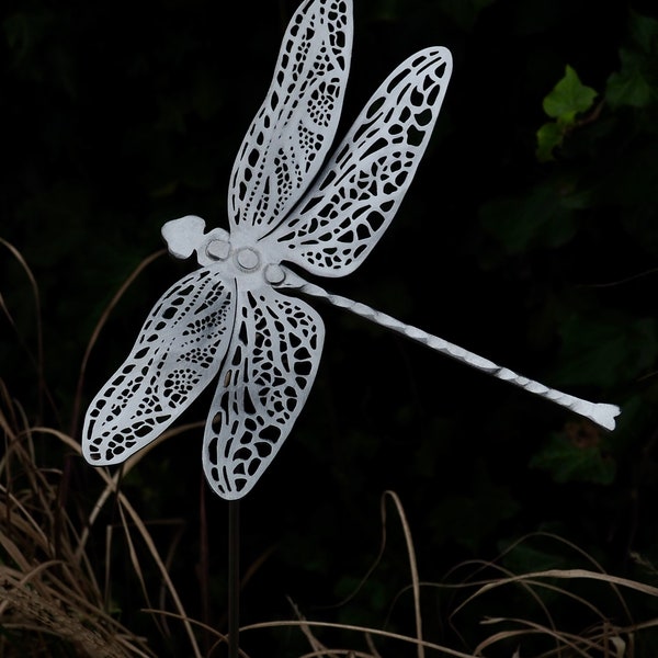 Dragonfly Sculpture, Intricate wing design, Stainless Steel, metal garden art.