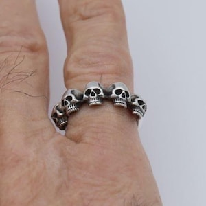 Handmade Sterling Silver Five Skulls Band – Gothic Ring