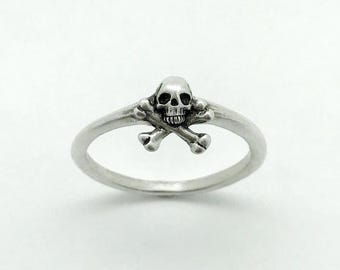 Tiny Skull with Crossbones Ring