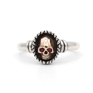 Gold and Silver Skull Ring - Rose Gold and Sterling Silver, Ruby Eyes, Gothic Jewelry, Gift for Skull Lovers, Handmade Jewelry,