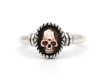Rose Gold Skull Ring – Sterling Silver, Ruby Eyes, Gothic Jewelry