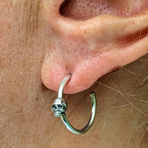 Skull Hoop Earrings - Sterling Silver, Gift for Family and Friends, Handmade Jewelry, Ready to Ship