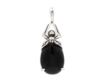Handmade Sterling Silver Spider Pendant - Gothic Onyx Necklace