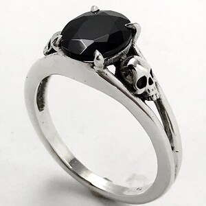 Onyx Two Skulls Ring - Sterling Silver and Onyx, Gothic Jewelry, Skull Lovers Gift, Handmade Jewelry