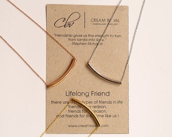 Best Friend Jewelry For Adults - Lifelong Friend - Appreciation Gift Ideas - Rose Gold Tube Necklace - Gold Curved Bar Necklace - BFF Girls