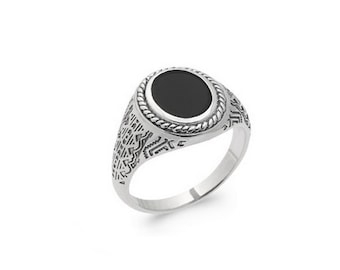 Bague homme avec pierre noire - Onyx ovale - Bijou argent 925 - Chevalière homme avec pierre naturelle - Bijou argent 925