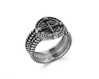 Bague homme boussole vintage Rose des vents Bijou argent 925