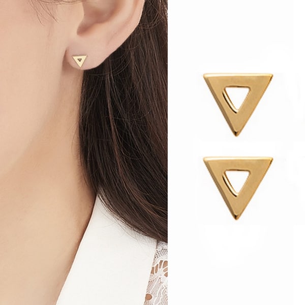 Boucles d'oreilles puces triangles ajourés plaqué or, BO minimaliste, forme géométrique, cadeau meilleure amie - BAZAR CHIC