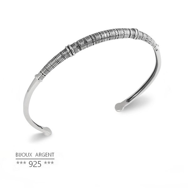 Bracelet homme jonc gravure ethnique touareg en Argent 925, bracelet tendance - Bijou homme, Cadeau homme