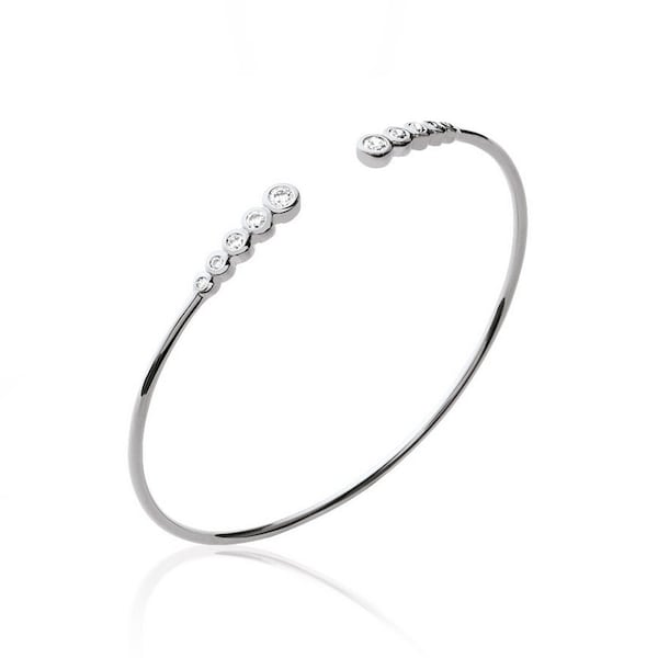 Bracelet jonc en argent 925 et zirconium, CZ - DÉESSE - jonc fin classique intemporel, mariage, soirée, love