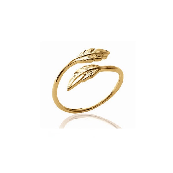 Vergoldeter Ring mit zwei Federn – L’INDIENNE, schmaler Ring, Blatt, trendig, Boho, minimalistisch