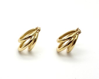 Gold-plated triple ring hoop earrings - 3 ring earrings - Original, trendy - HAPPY