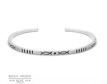 幾何学模様のカフバングルブレスレットシルバーバングルメンズ