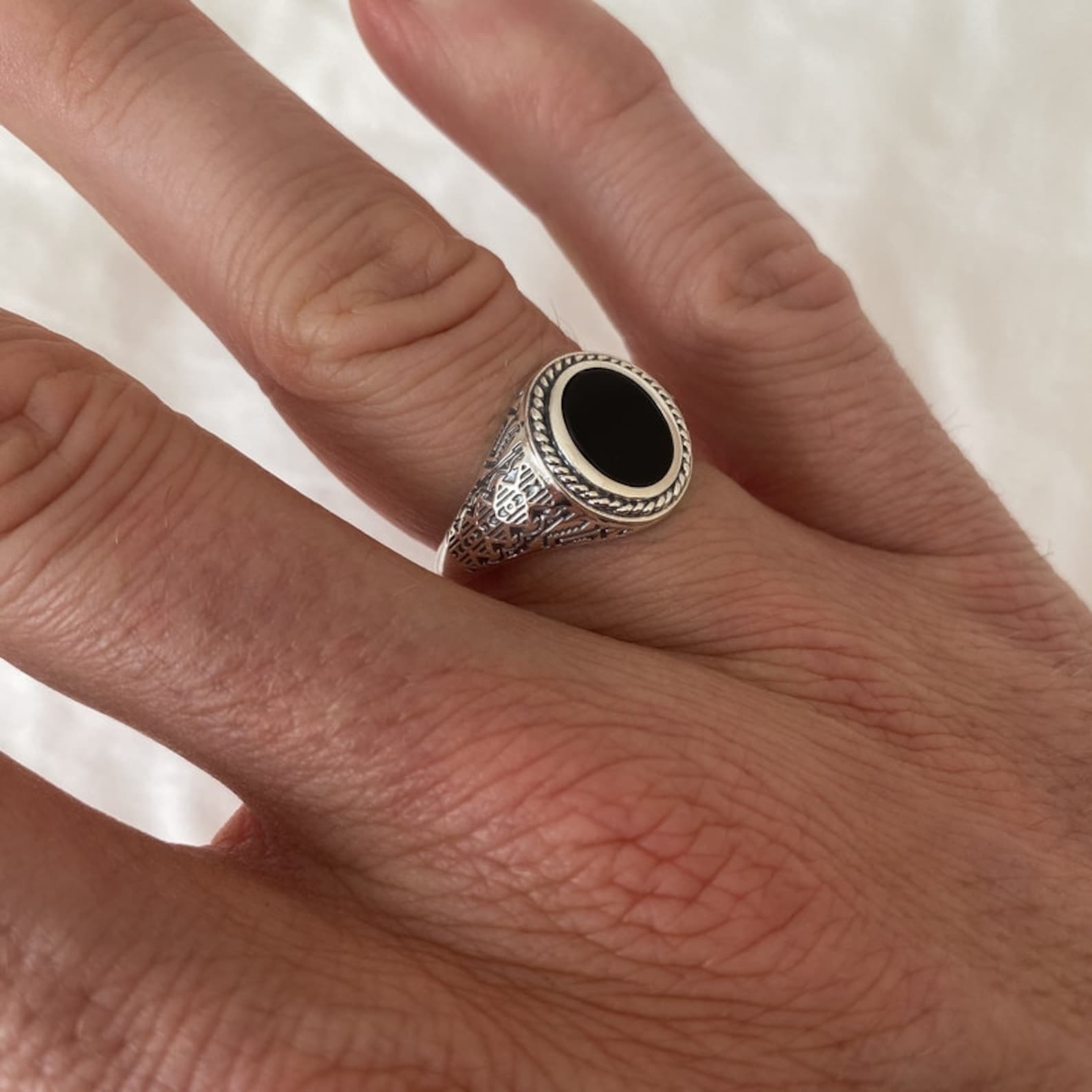 Bague En Argent Sterling Avec Pierre Ovale Noire - Taille 53, Occasion