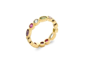 Anello in pietra multicolore, anello in pietra semplice - BAZAR CHIC - Anello placcato oro 18 carati, anello multipietra, anello muti ring