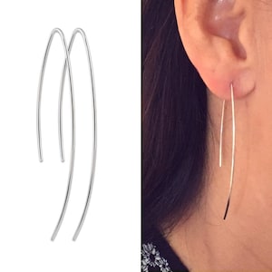 fine 925 silver earrings pull through ears, dangling, tiny earrings, long earrings, minimalist, dainty, dangle, cross earrings - BAZAR CHIC