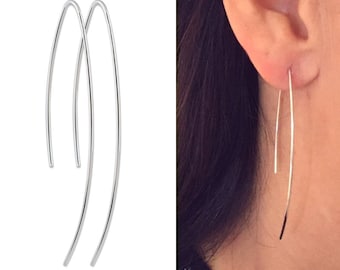 Orecchini pregiati in argento 925, BO lunghi, pendenti, minimalisti - BAZAR CHIC