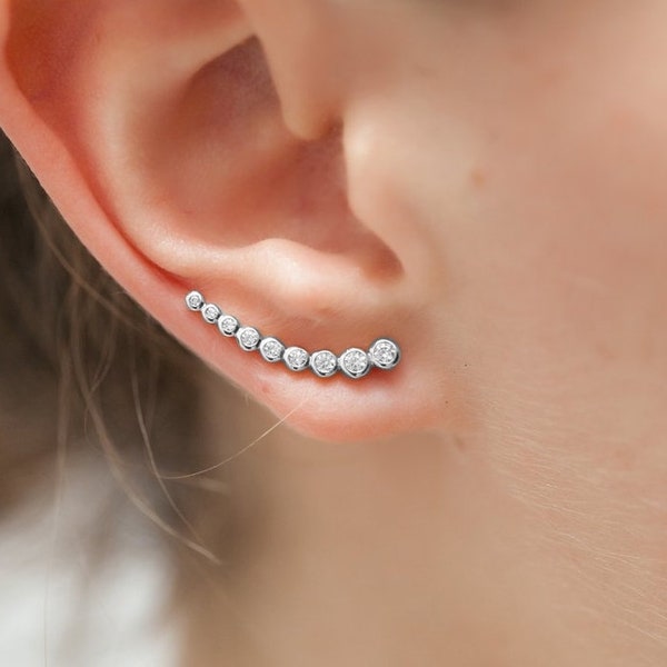 Boucles d'oreilles en argent 925 - Contour de lobe sertis de zircons - Collection DÉESSE - boucles d'oreilles montantes, grimpantes