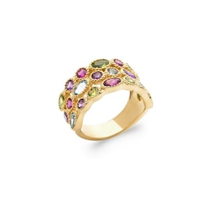 Rainbow ring, multicolored stones ring, triple stone rings - BAZAR CHIC - 18K Gold plated Multicolor ring, Eternity Rainbow Ring, Pride ring