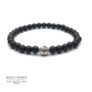 Bracelet 6mm natural black onyx gemstone with silver bead 925 - Mens bracelet - Man gift, unique jewelry, dainty bracelet, anniversary gift