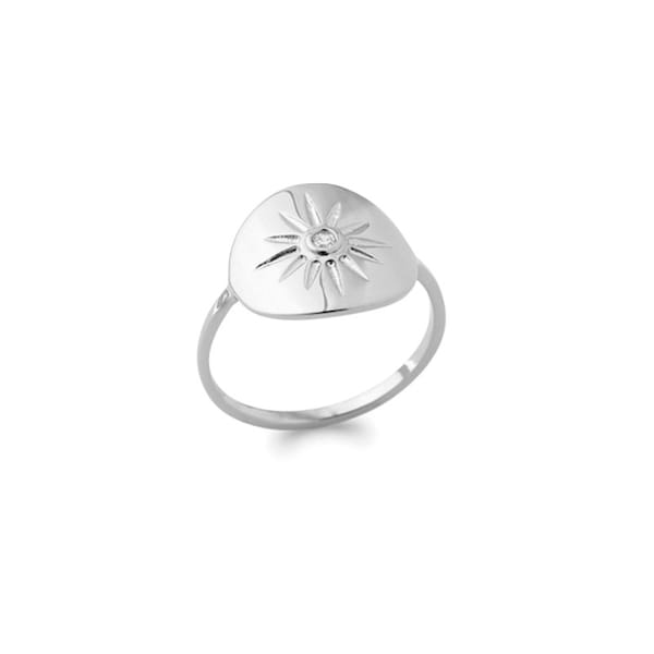 Bague soleil argent 925 et zircon - BAZAR CHIC - Solaire, céleste, étoile, brillant cz, solitaire