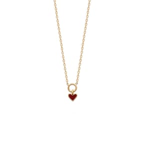 18K gold-plated red heart necklace- AMOUR - Medallion, amulet, charms, pendant, red enamel heart pendant, delicate necklace