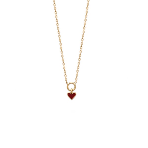 Collier cœur rouge plaqué or 18K - AMOUR - Médaillon, amulette, charms, pendentif, pampille cœur émaillé rouge