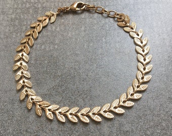 Bracelet chaîne feuille de laurier plaqué or - LAURIER - bracelet épi doré, bracelet feuilles, bohème, boho, minimaliste