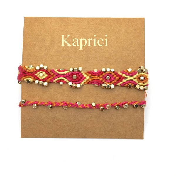 Superbe Bracelet Brésilien Customisé - rouge - Tissé avec des perles argentées de 3mm