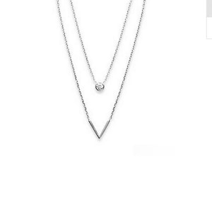 Multi strand 925 silver necklace, V and zircon - Bazar Chic - Superimposed chain necklace, double strand necklace, delicate necklace