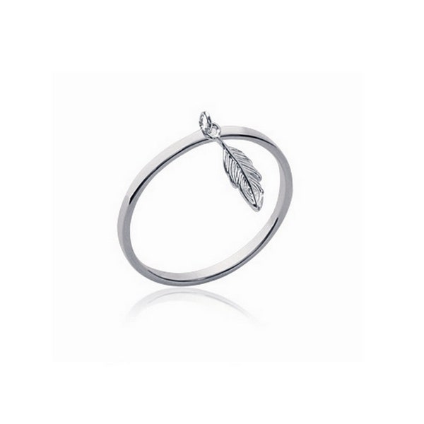 Bague fine, anneau et pendentif plume argent 925 - L'INDIENNE, bague empilable , bague pampille feuille, tendance, bohème, minimaliste