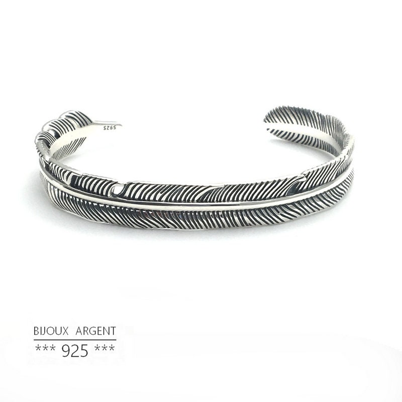 Men's Jewelry >>925 Sterling Silver Feather Bracelet - Large