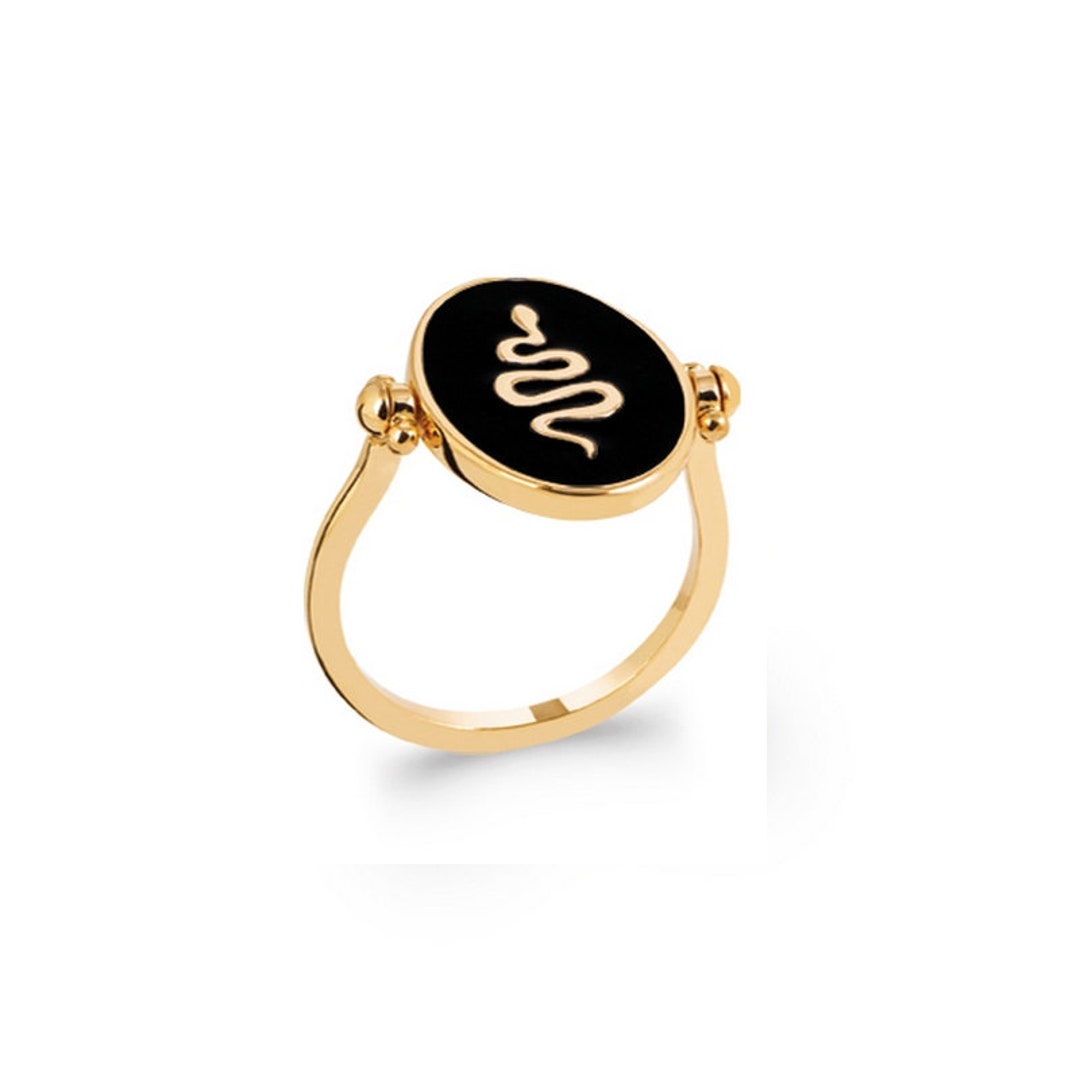 Reversible Oval Gold Plated / Black Enamel Ring SNAKE Bold - Etsy